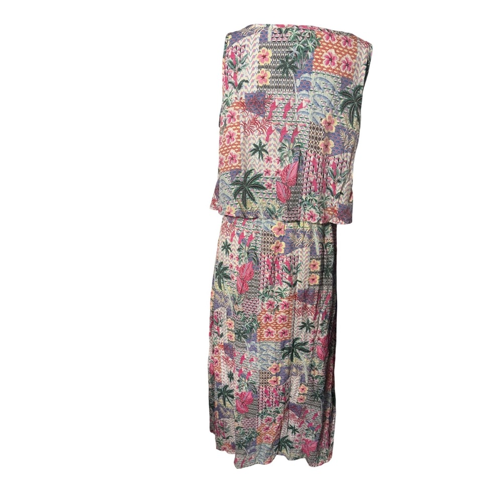 Robert Louis Tropical Patchwork Maxi Dress Womens Medium Pink Floral Palm Tree - Picture 3 of 6